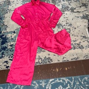 Pretty Little thing hot pink satin feeling long sleeve jumpsuit 6 NWT